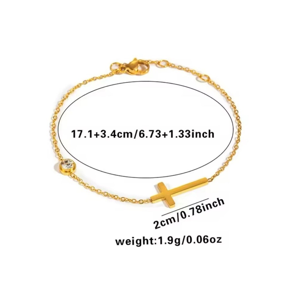 Cross Bracelet 14k Stainless Steel Tarnish Resistant Bracelet hypoallergenic 7in - Picture 3 of 6